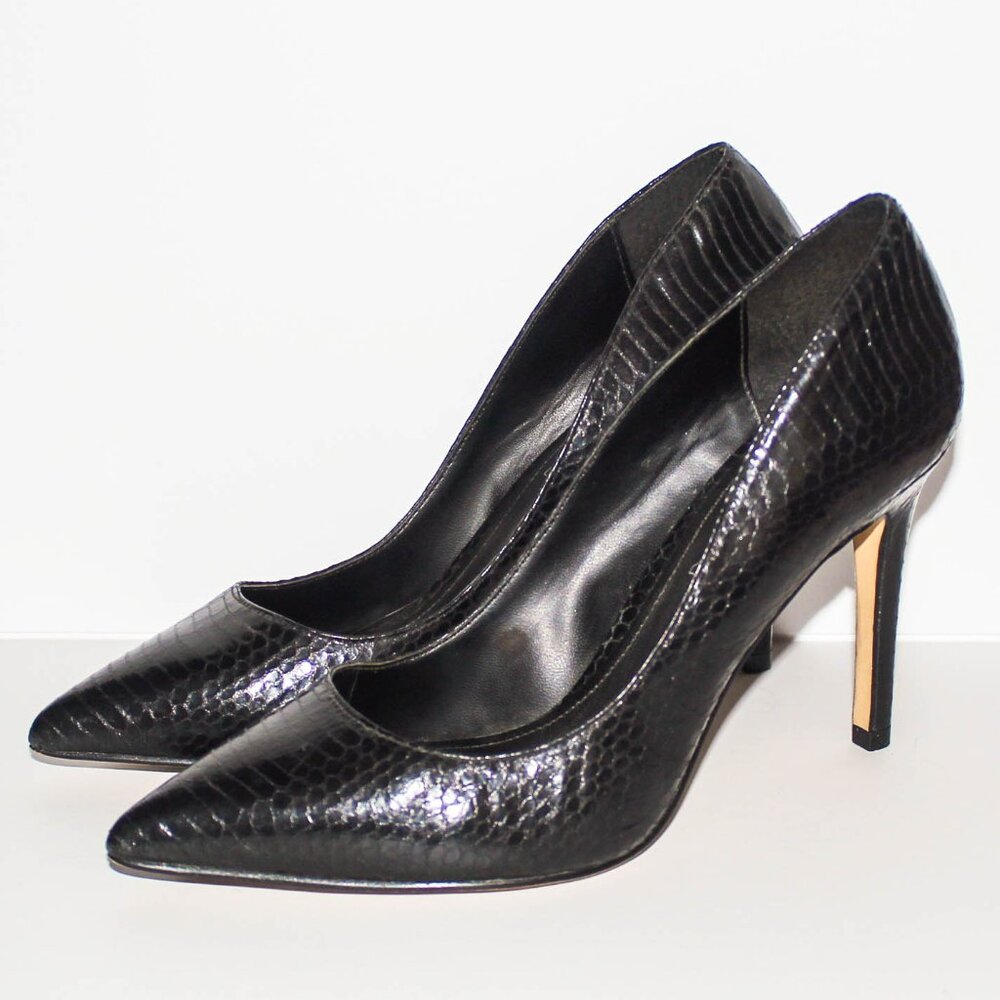 Aldo Black Crocodile Texture Pointed Heels